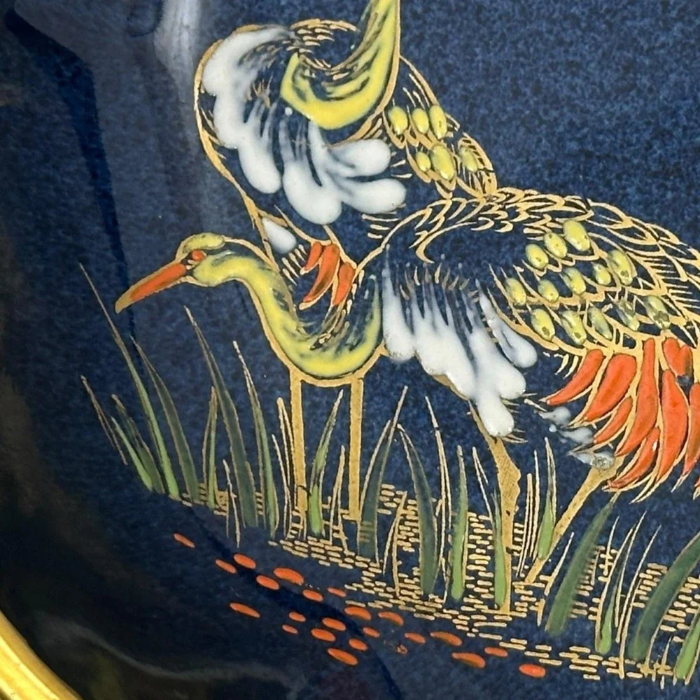 Vintage Carlton‎ Ware Bleu Royal New Stork Ceramic Bowl Blue Gold 22.5cm England